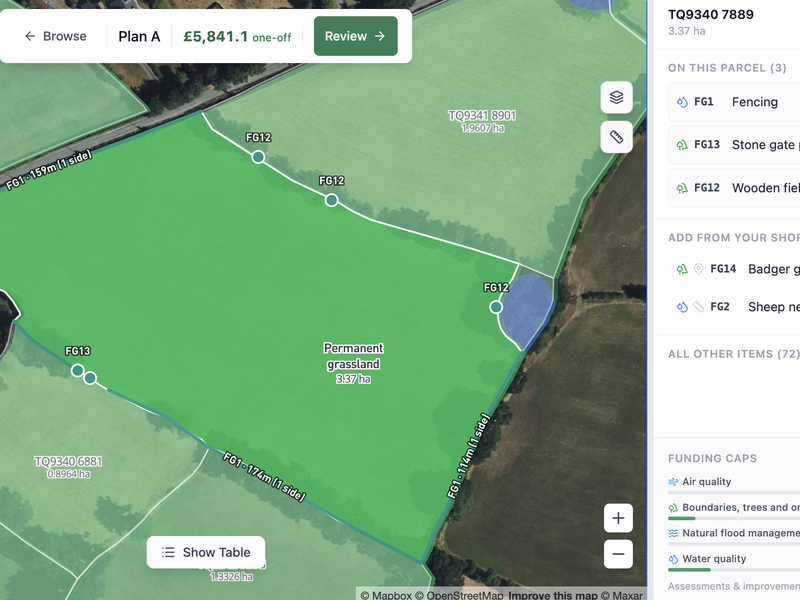 JustFarm Capital Grants Planner tool UI